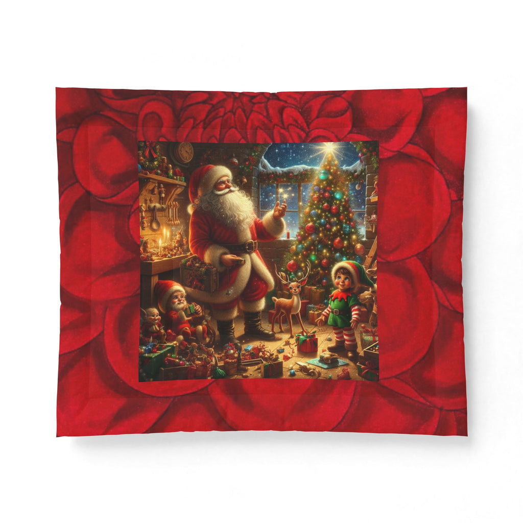 Christmas Santa Scene Comforter — Festive Holiday Cotton Throw for Kids & Family