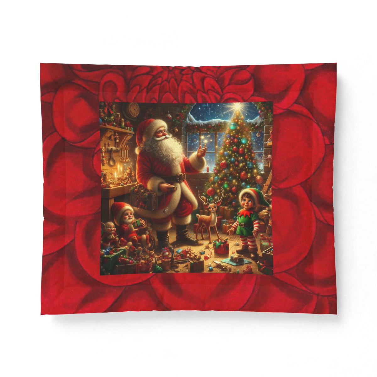 Christmas Santa Scene Comforter — Festive Holiday Cotton Throw for Kids & Family
