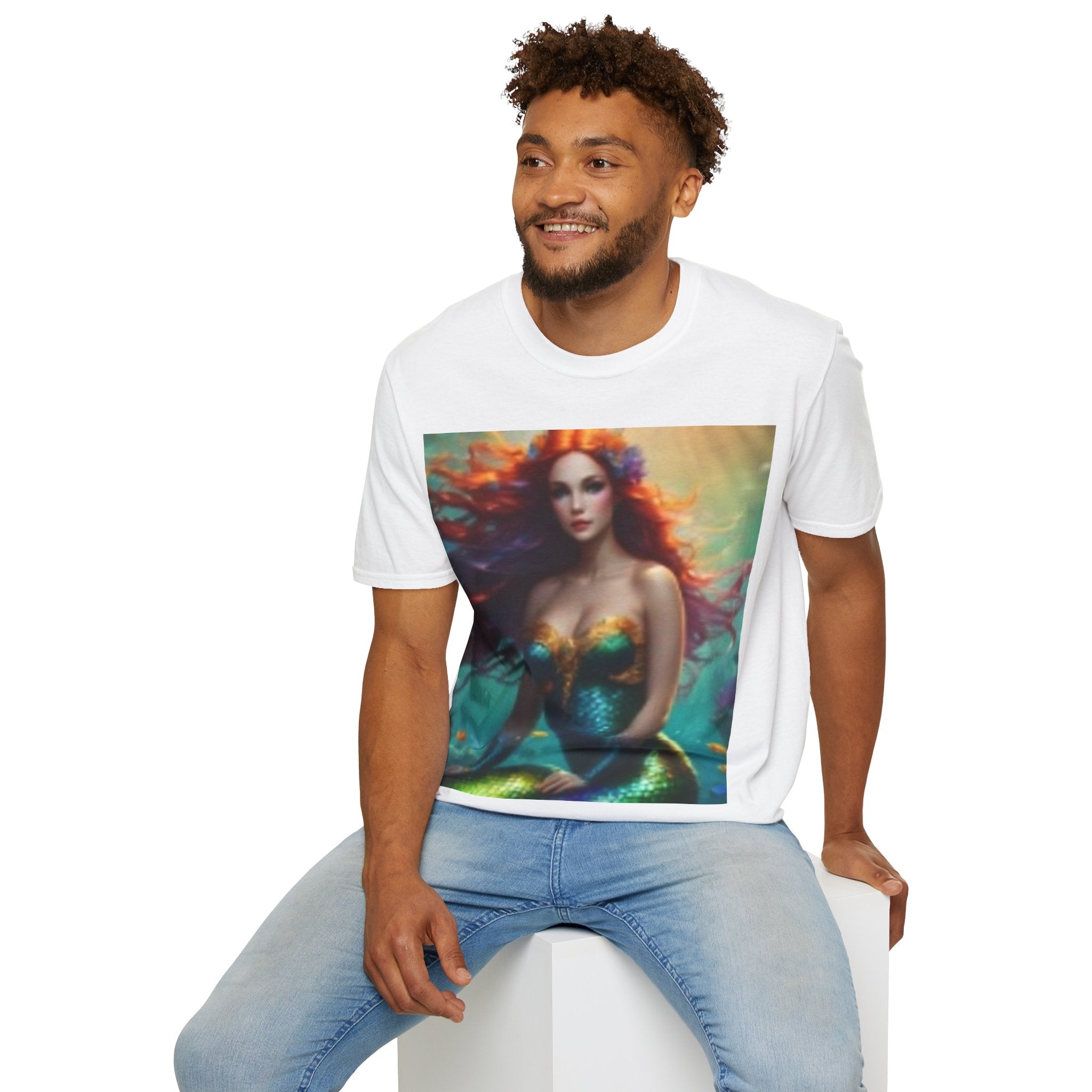 Mermaid Portrait T-Shirt — Artistic Red-Headed Siren Graphic Tee