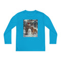 Youth Long Sleeve Tee — Christmas~Vintage Snow Day Kids Shirt with Snowman and Dog