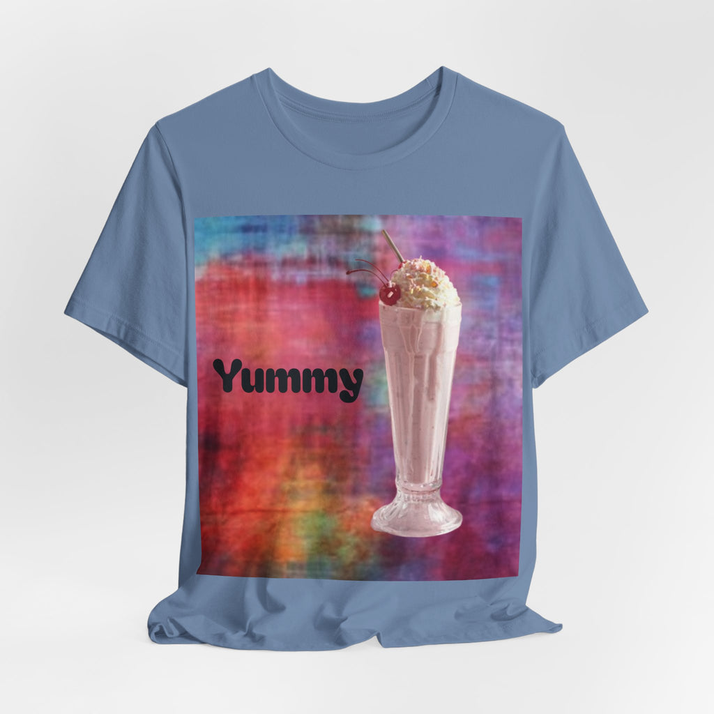 Yummy Strawberry Milkshake Tee - Retro Colorful Ice Cream Soda Graphic T-Shirt
