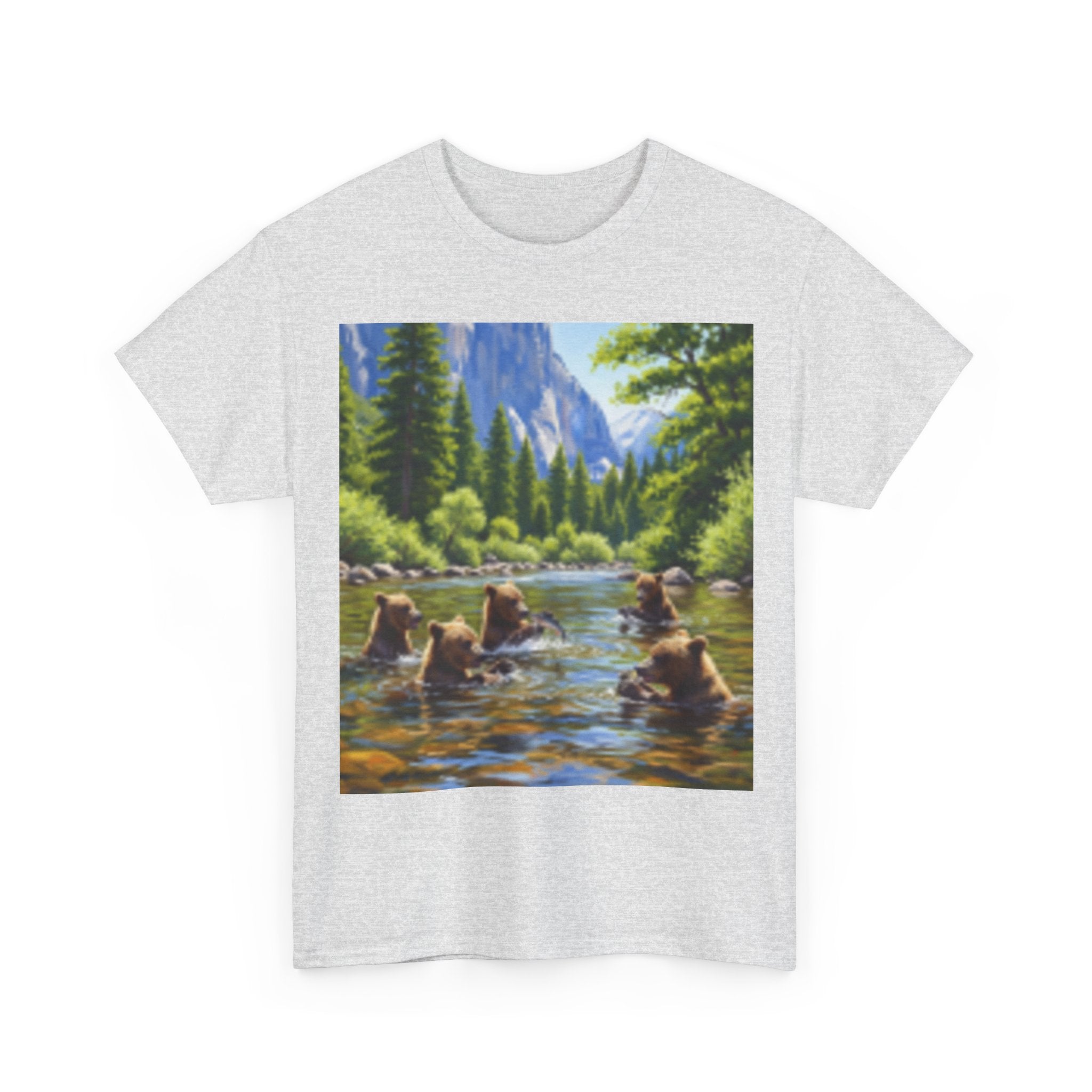 Nature Scene T-shirt— Five Bears in  River & Sunset Landscape T-Shirt