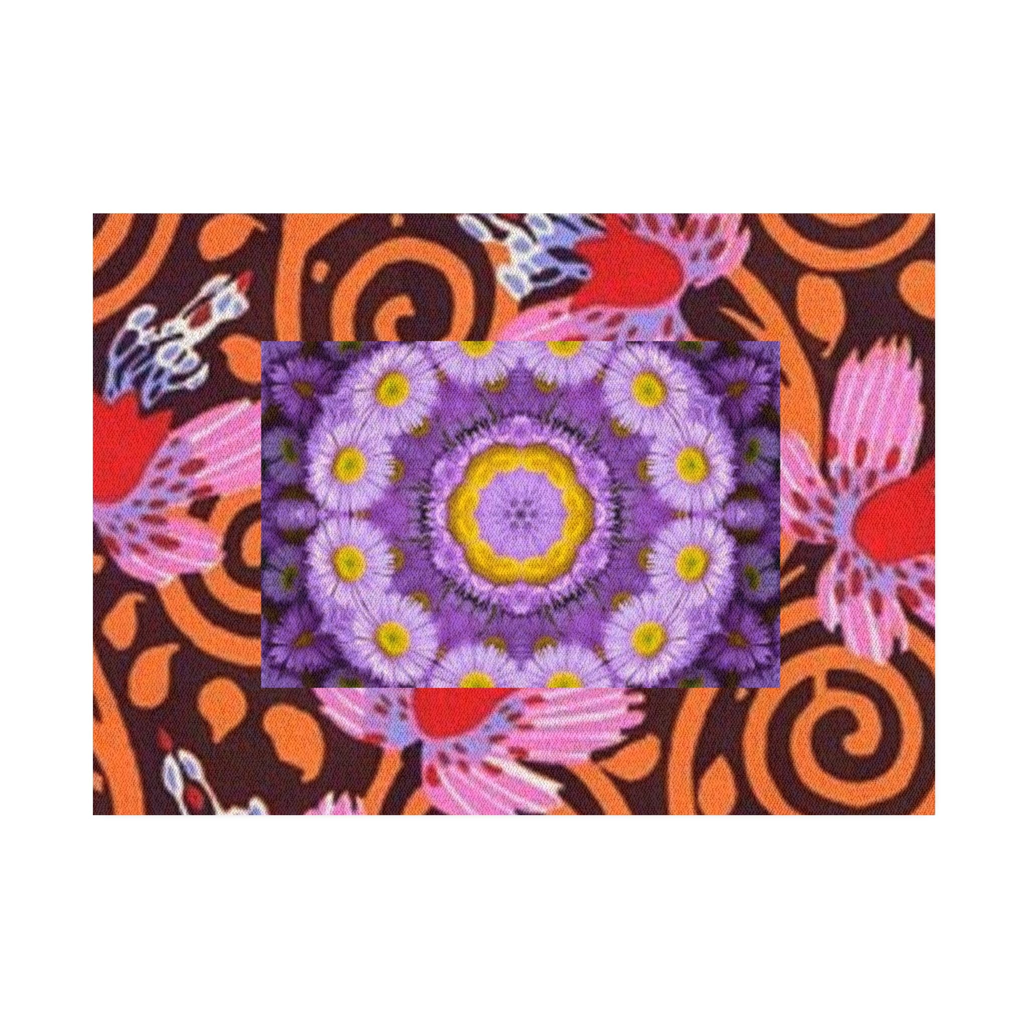 Floral Kaleidoscope Accent Rug — Bold Purple & Orange Boho Home Décor