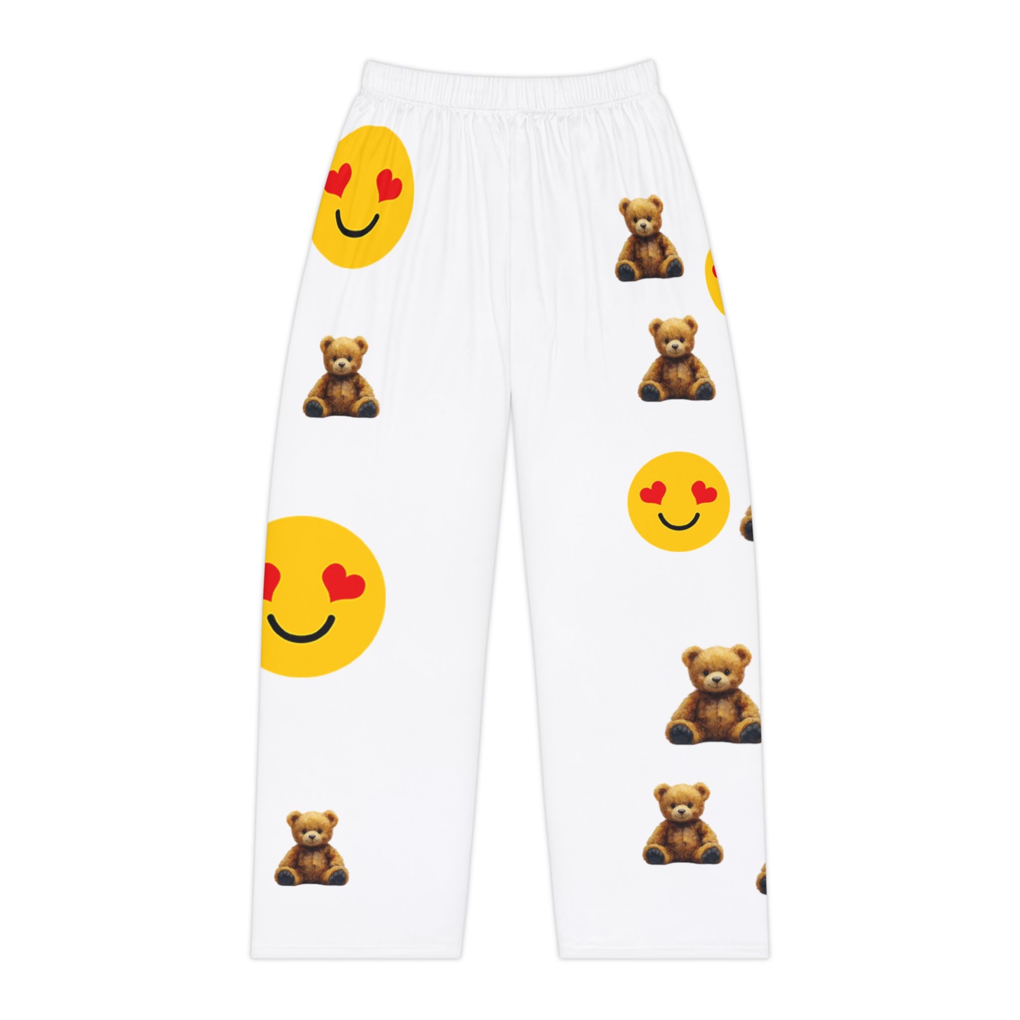 Teddy Bear & Heart Eyes Emoji Women's Pajama Pants — Cozy Printed Lounge Sleepwear