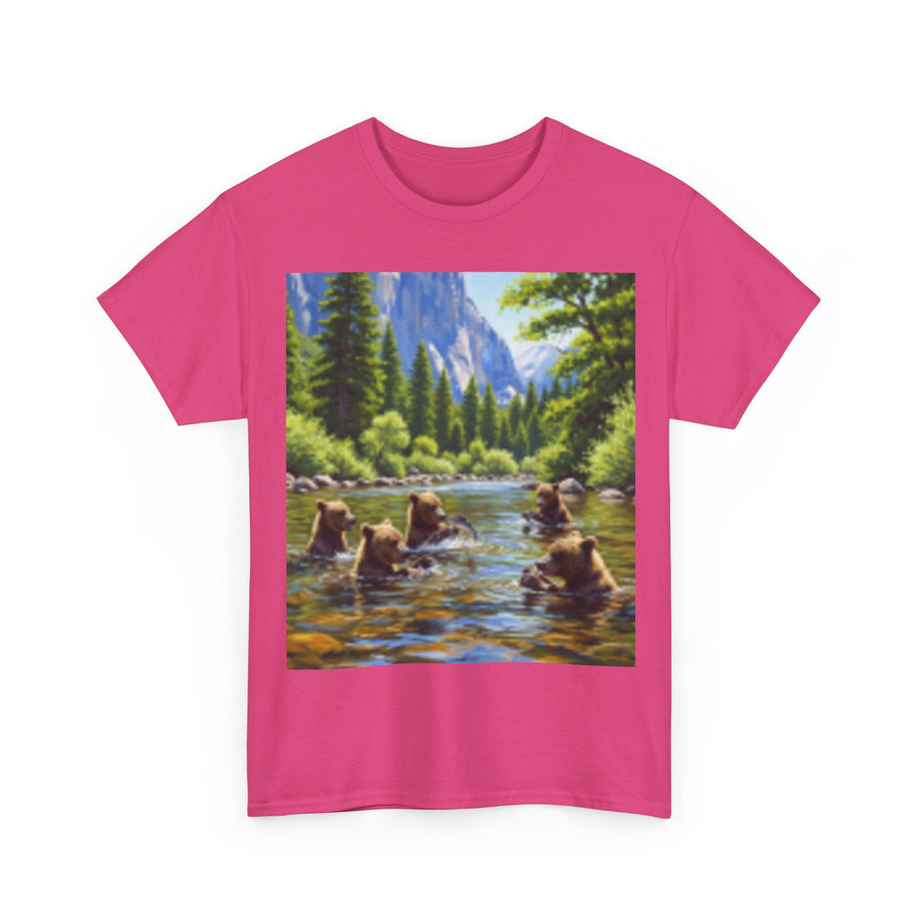 Nature Scene T-shirt— Five Bears in  River & Sunset Landscape T-Shirt