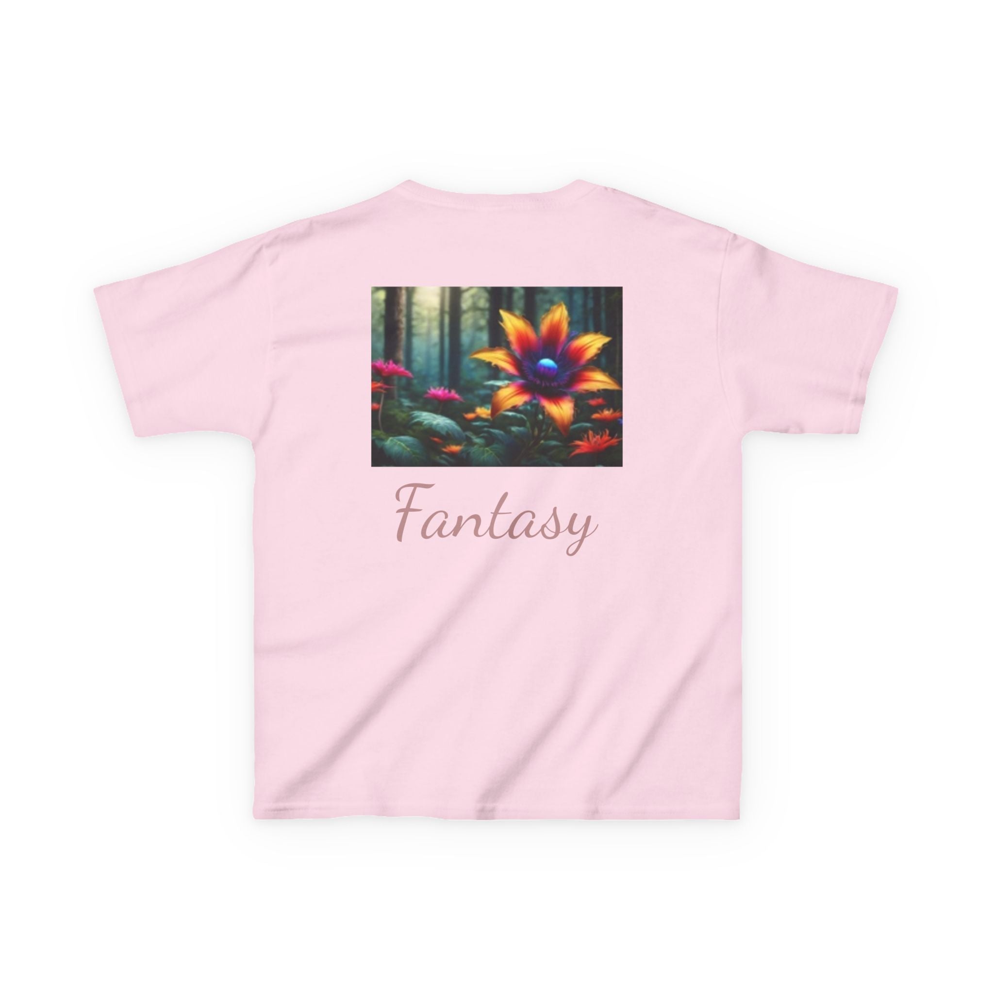 Kids Penguin & Fantasy Flower Fantasy T-shirt— Playful Animal & Colorful Floral Kids Shirt