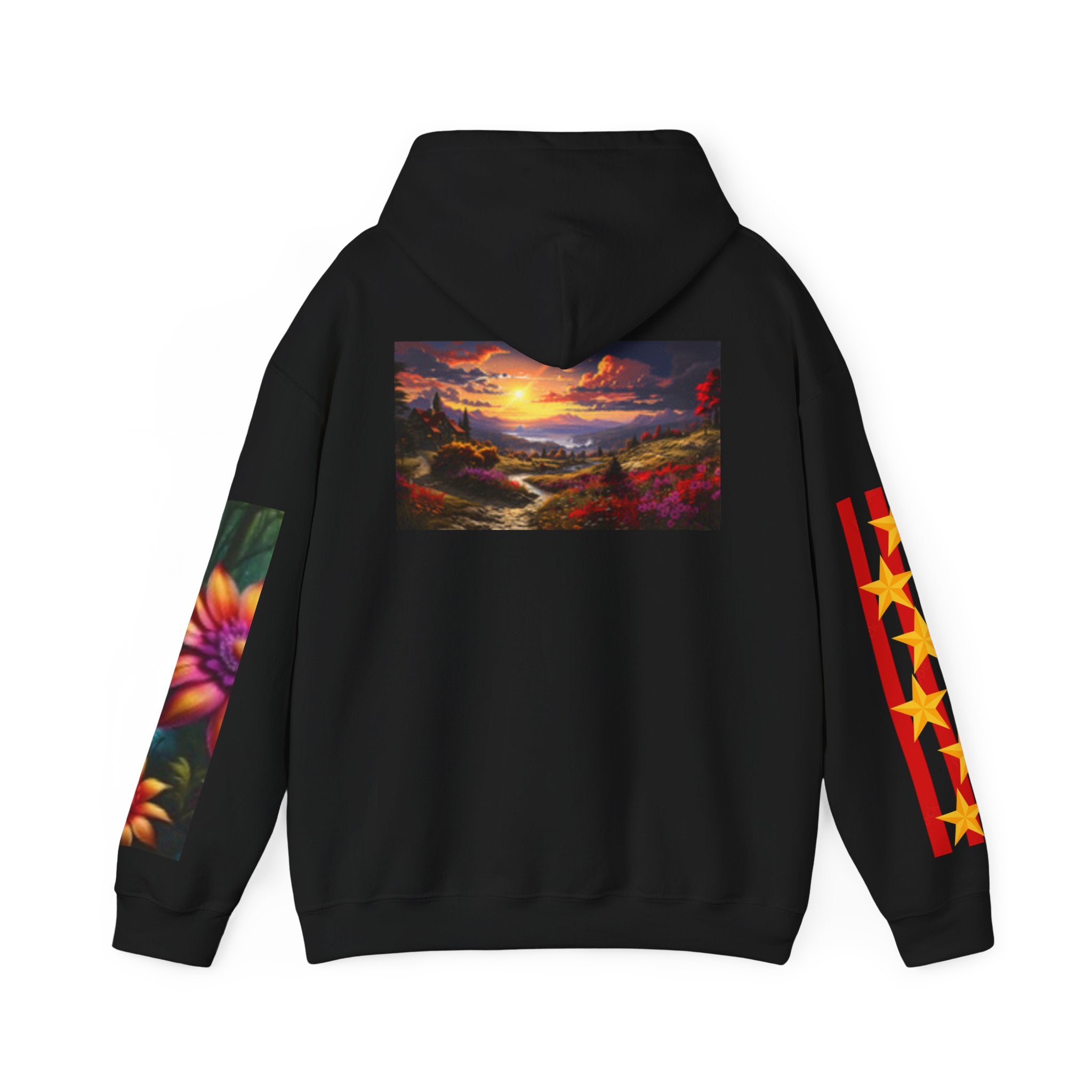 Chicken Row Graphic Hoodie — Colorful Folk Art Chickens Pullover