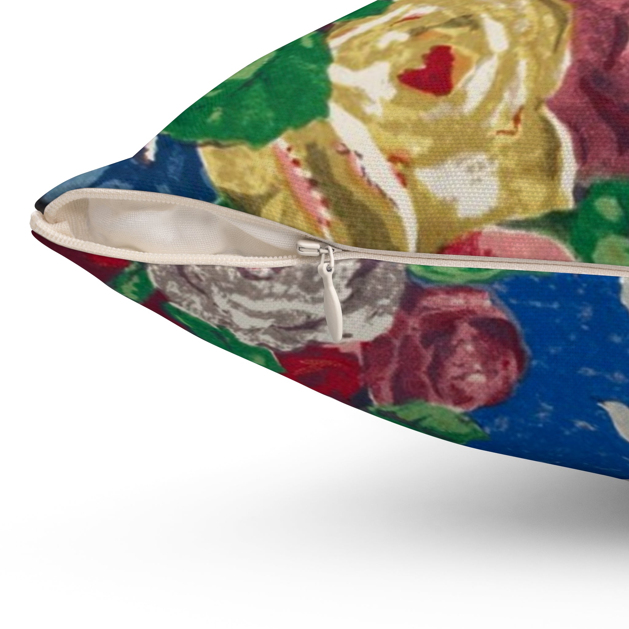 Vintage Floral Throw Pillow — Blue Rose Decorative Cushion