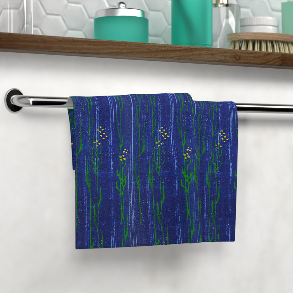 Blue Wildflower Face Towel — Botanical Stripe Hand Towel