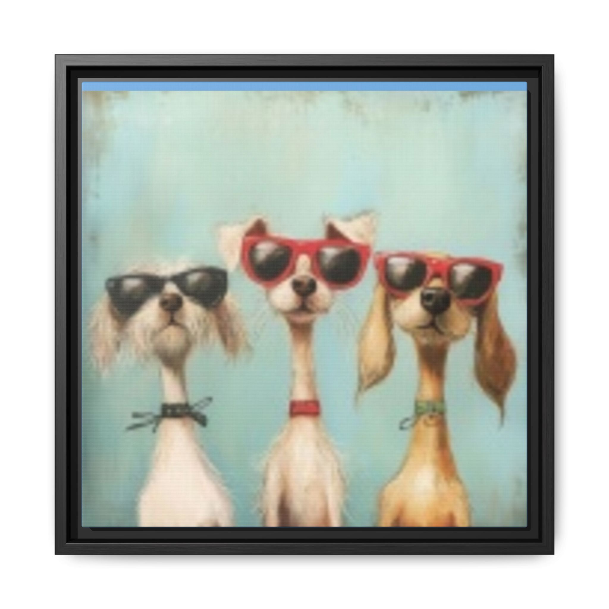 Framed Matte Canvas — Three Cool Dogs in Sunglasses Wall Art