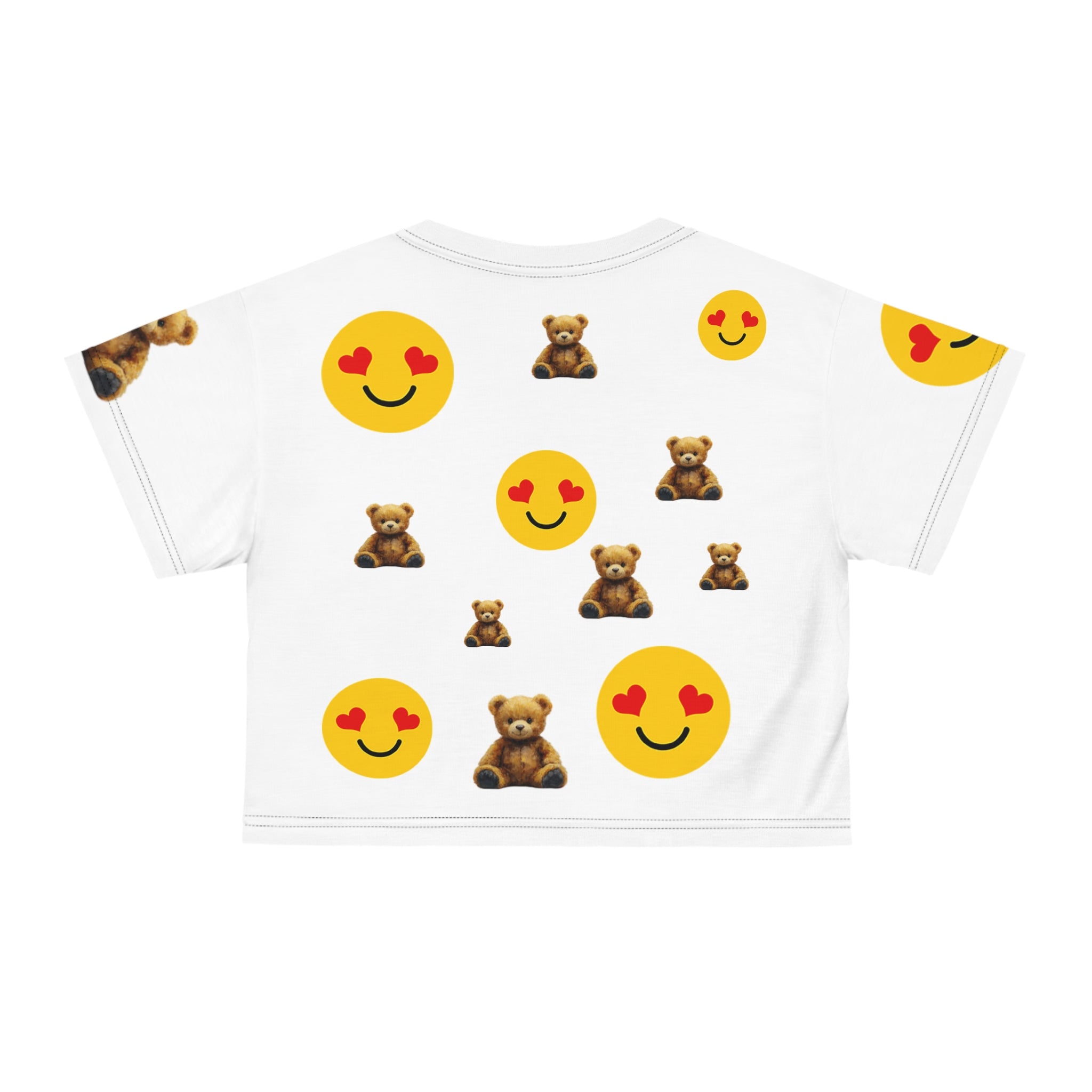 Teddy Bear & Heart Eyes Emoji Crop Tee — Cute Playful Graphic Top
