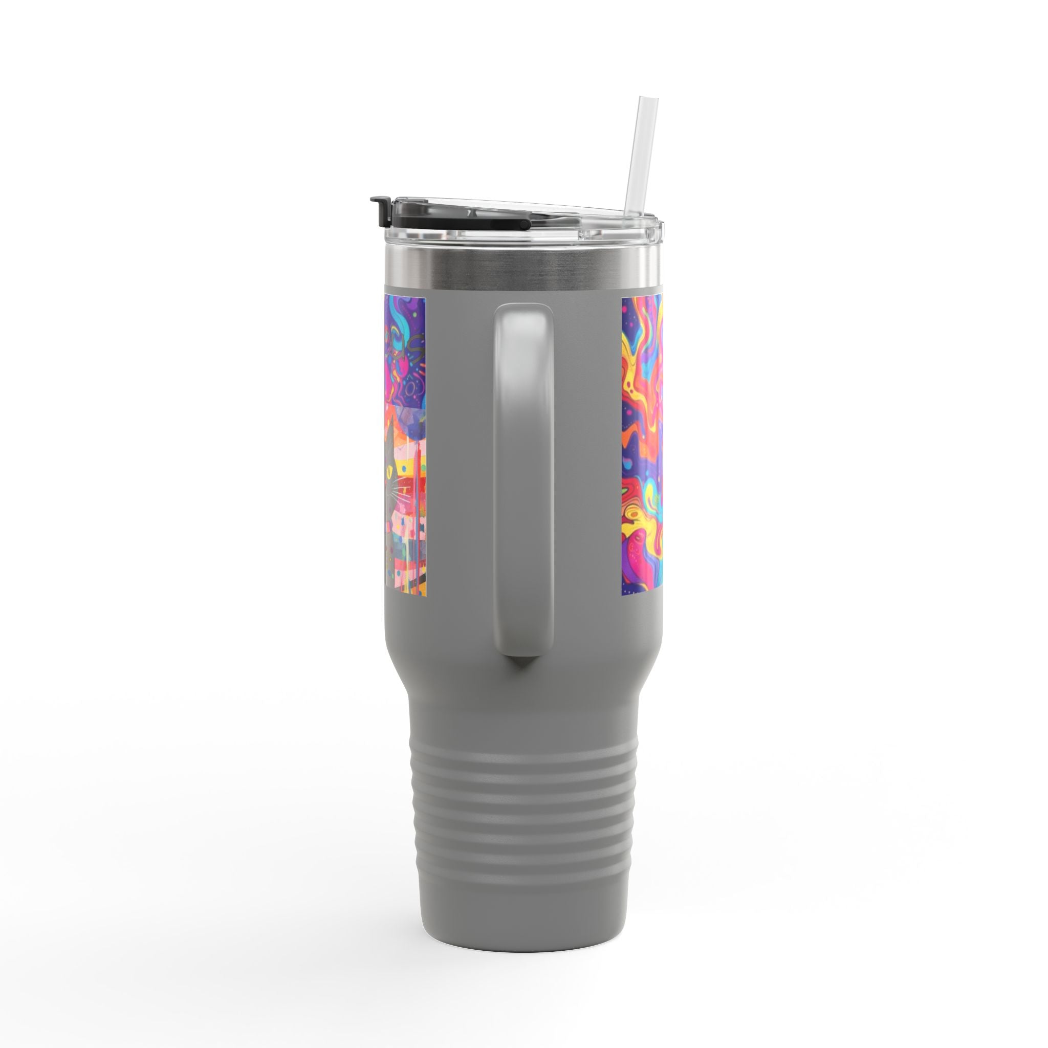 Black Cat & Psychedelic Colors Insulated Travel Mug, 40oz Fabulous Gift!