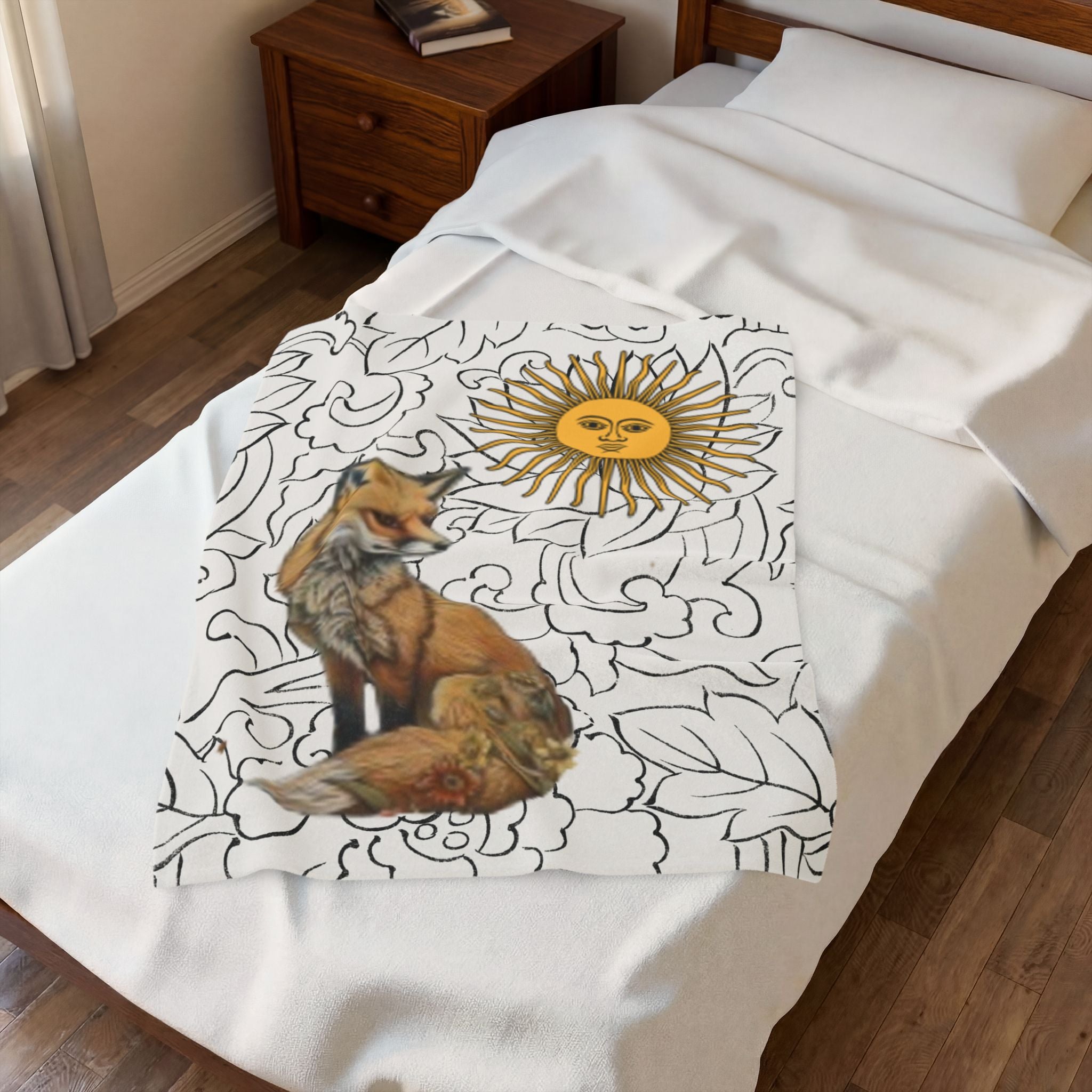 Fox Floral Velveteen Plush Blanket — Cozy Rustic Woodland Throw