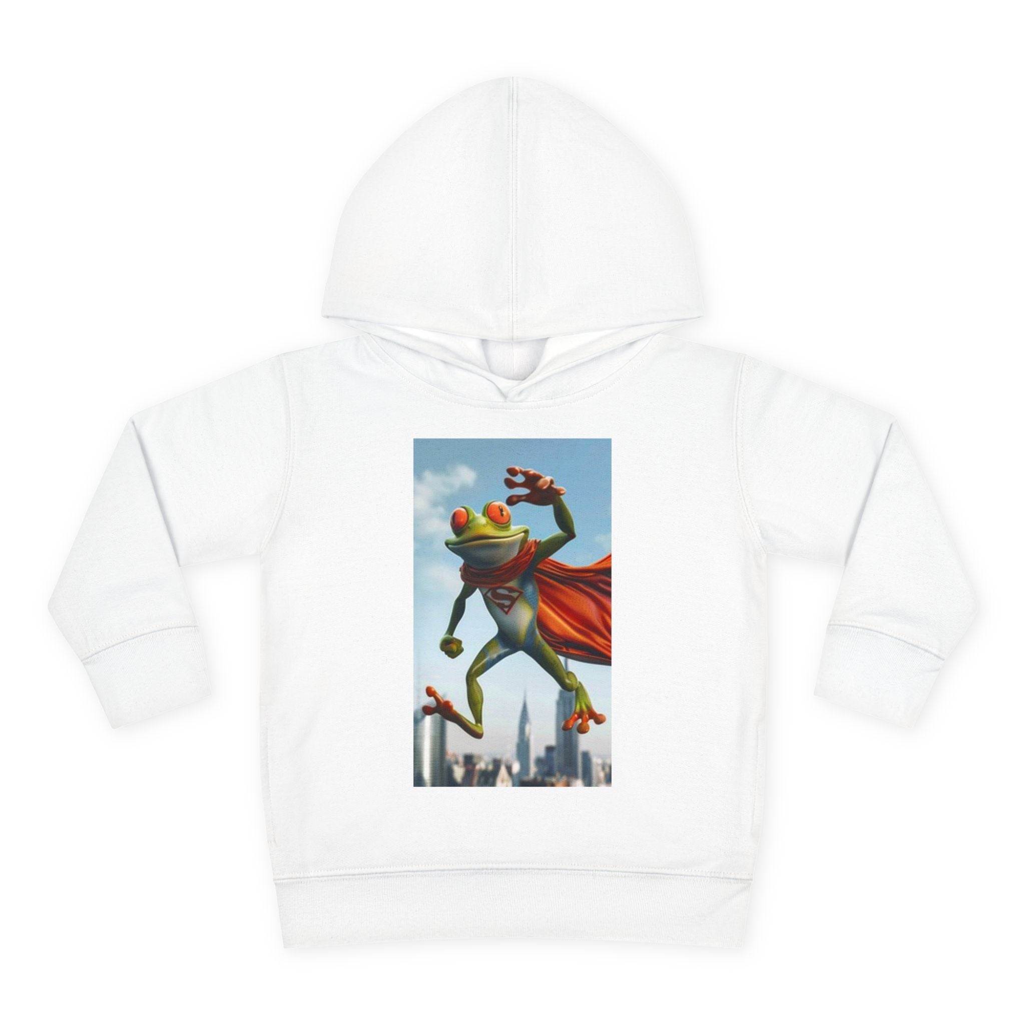Superhero Frog Toddler Hoodie — Cute Cape Frog Graphic Pullover