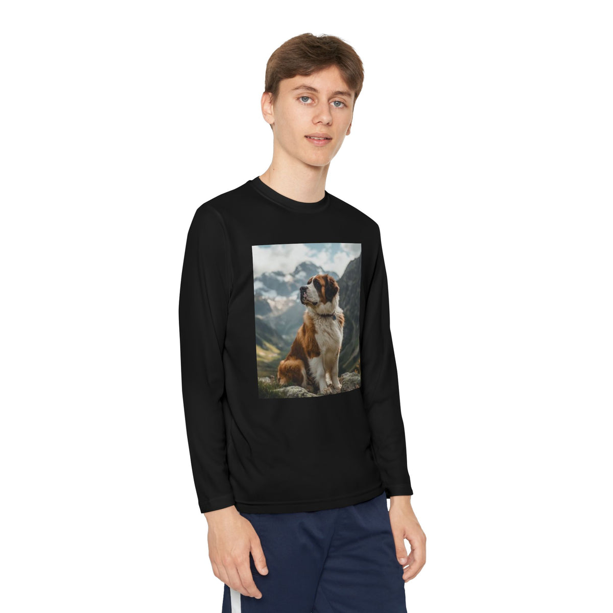 Youth Long Sleeve Tee — St. Bernard Mountain Dog Print
