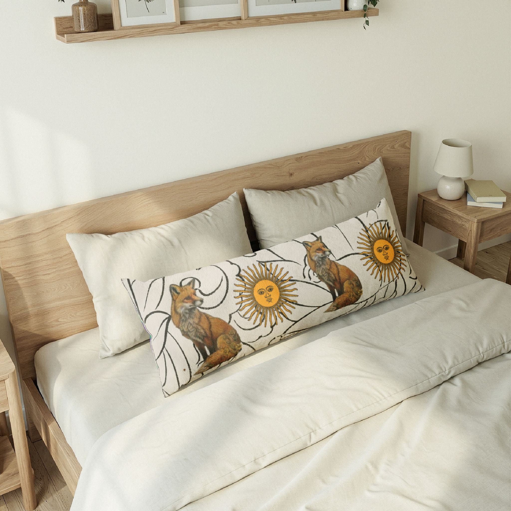 Boho Fox & Sun Body Pillow — Celestial Fox Lumbar Pillow