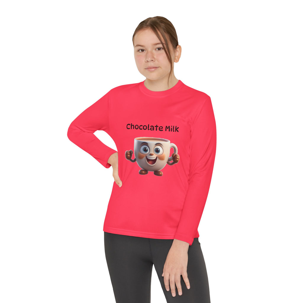 Kids Long Sleeve Tee — Smiling Cartoon Coffee Cup Graphic