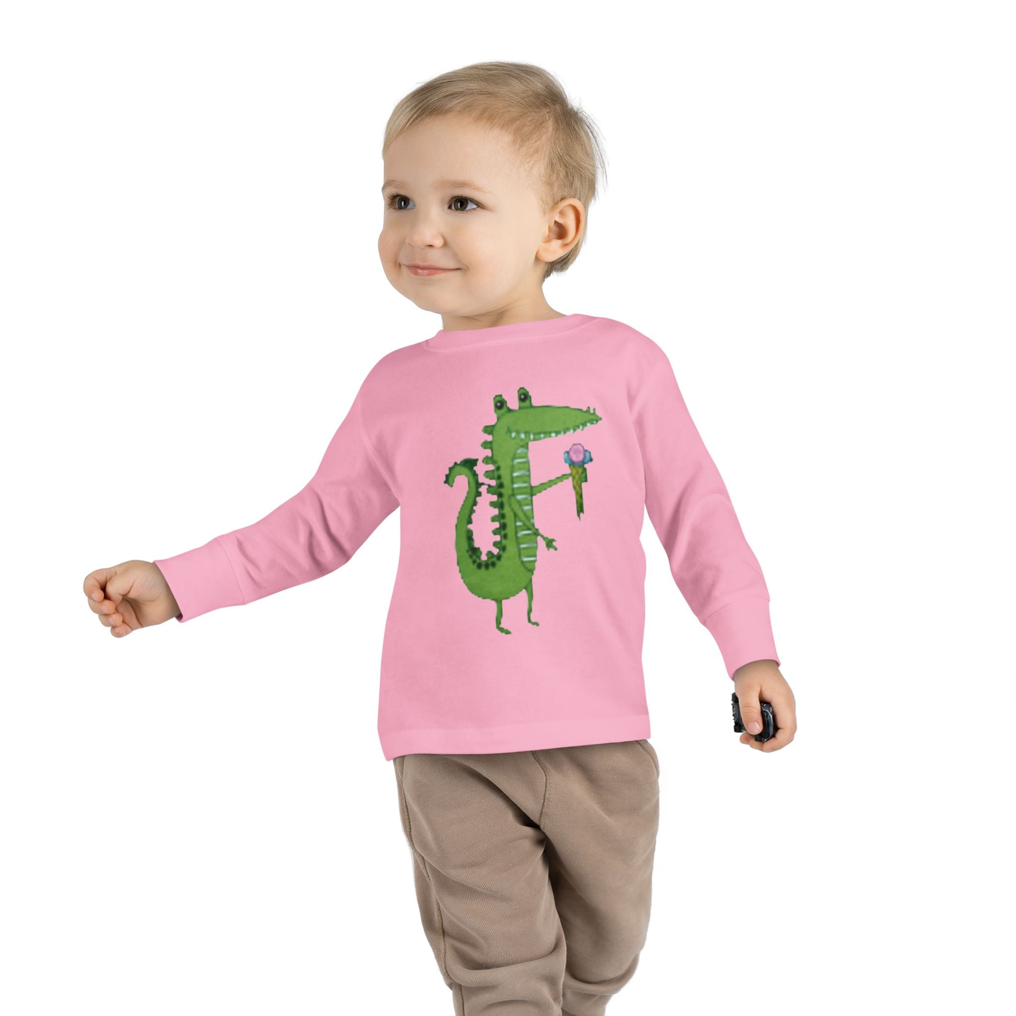 Cute Crocodile Eating Ice Cream Toddler Long Sleeve Tee