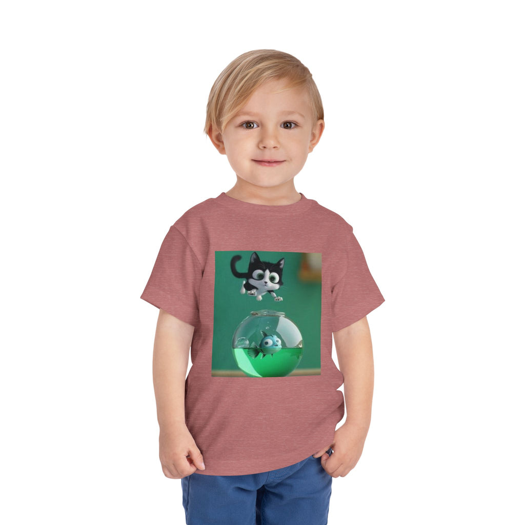 Toddler Tee — Playful Kitten and Fishbowl Graphic