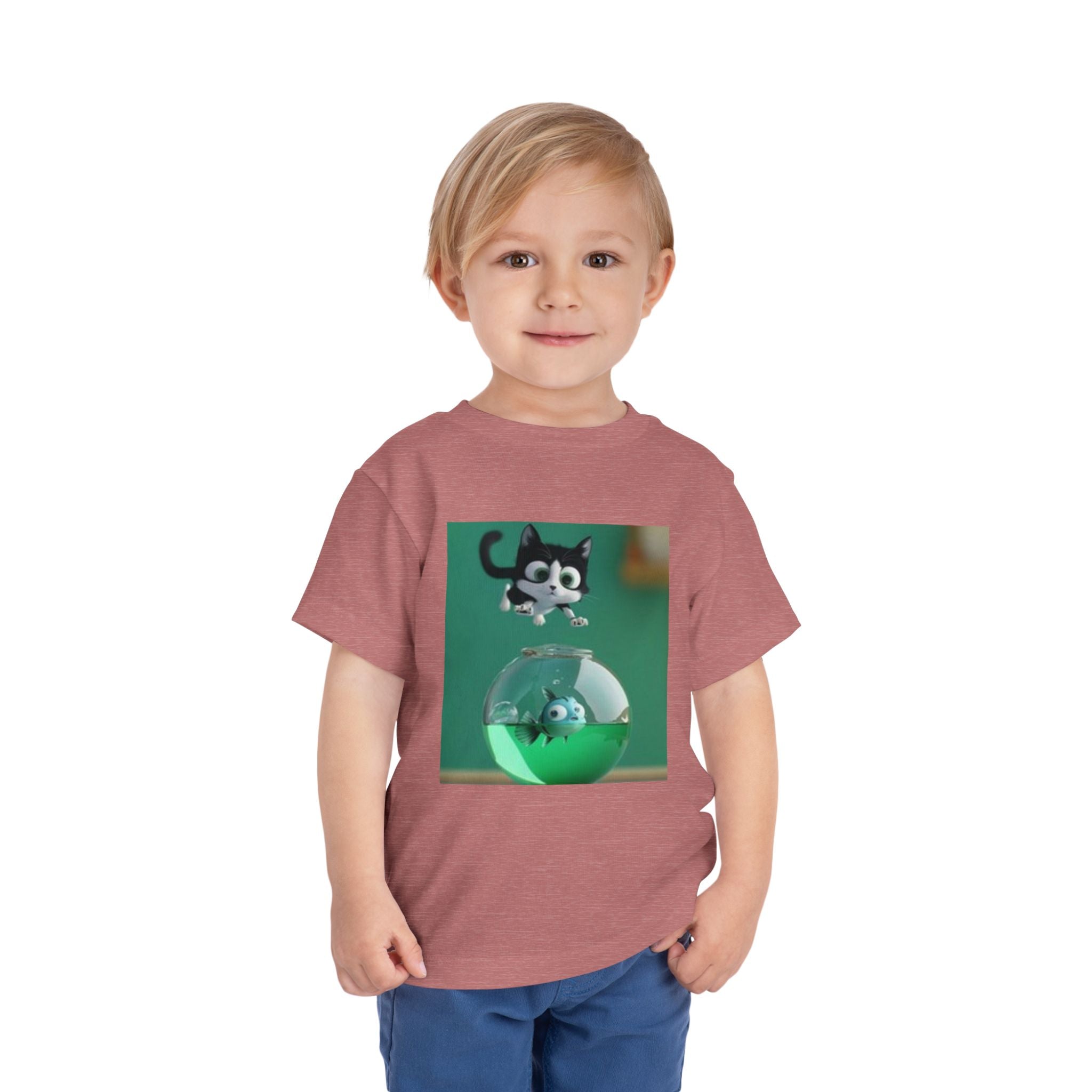 Toddler Tee — Playful Kitten and Fishbowl Graphic