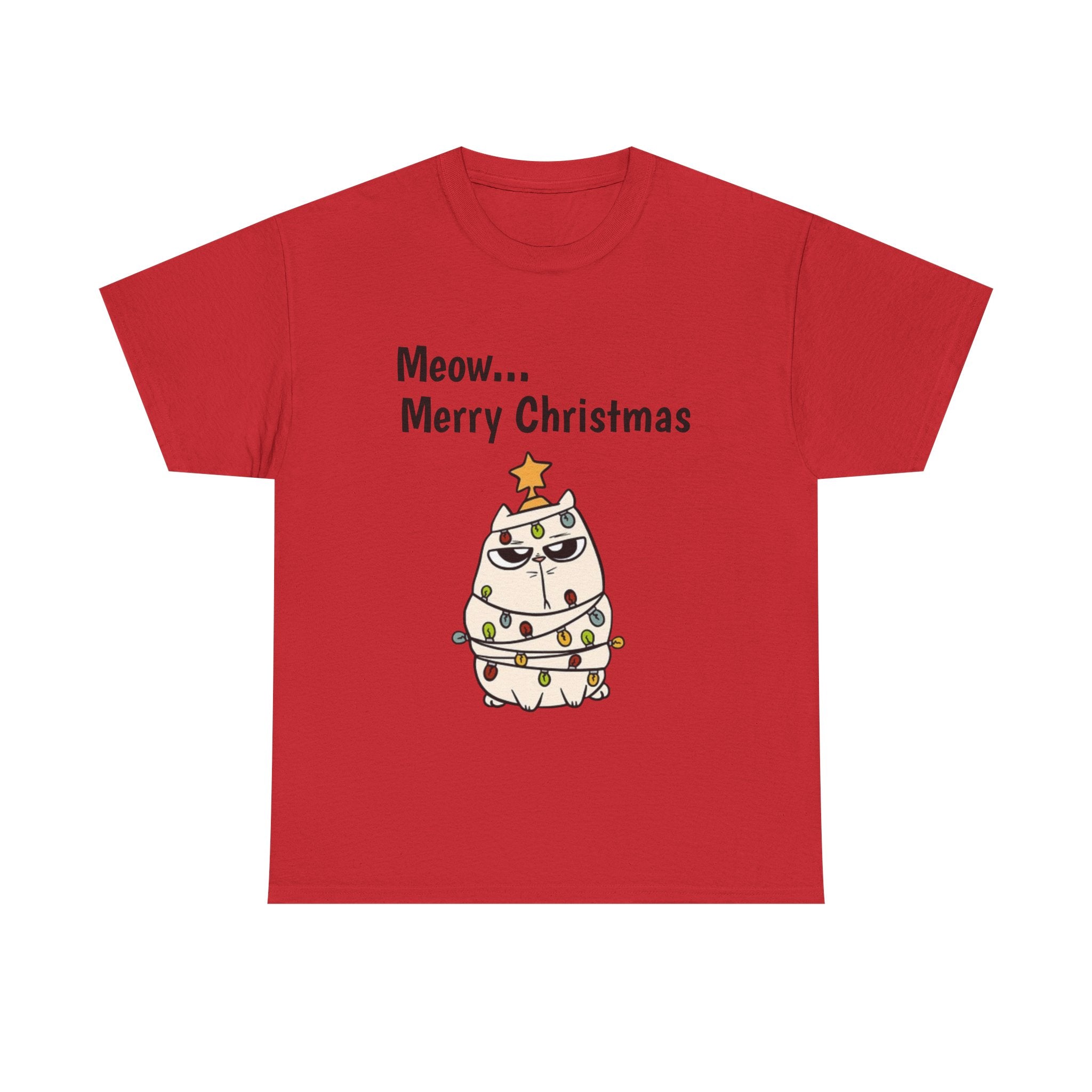 Cat Christmas Tree T-shirt — Grumpy Cat Wrapped in Lights Holiday Shirt