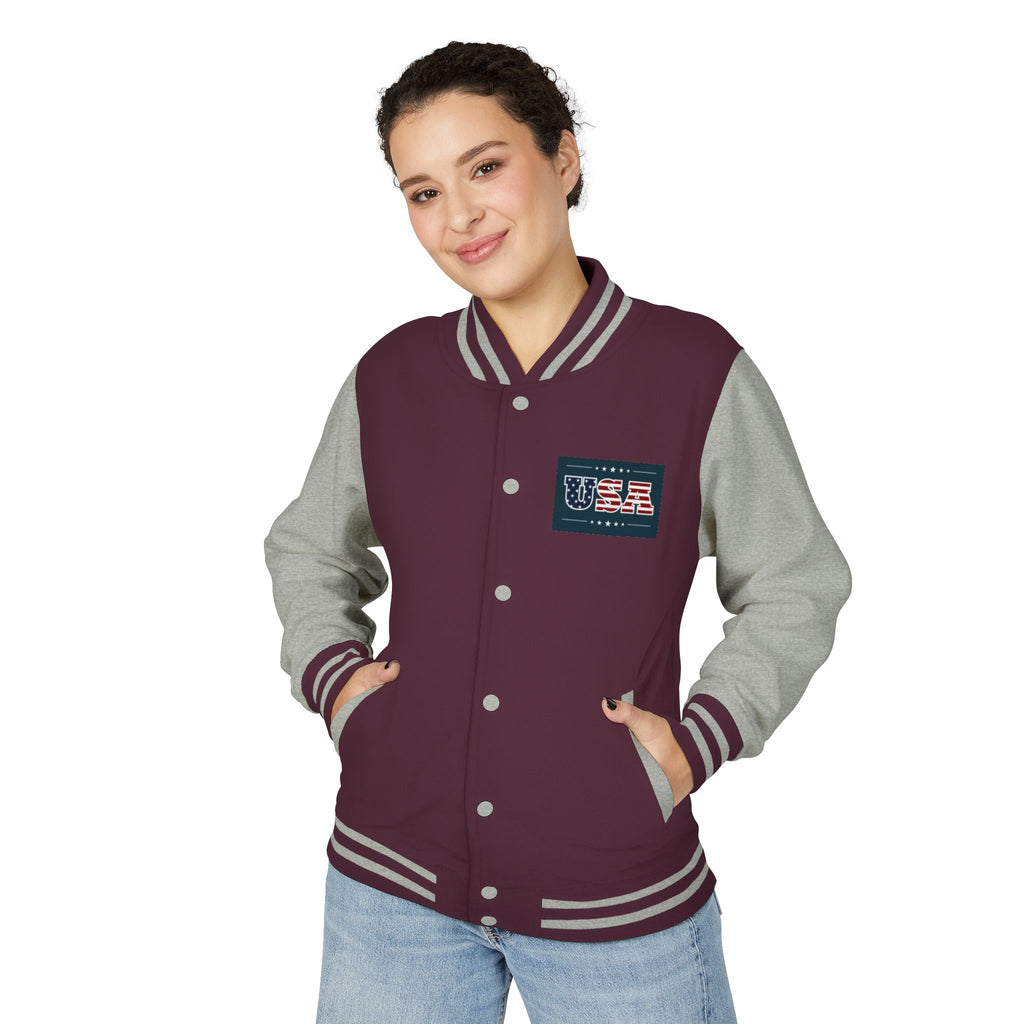 Veteran Tribute Letterman Jacket - American Flag Soldier Graphic
