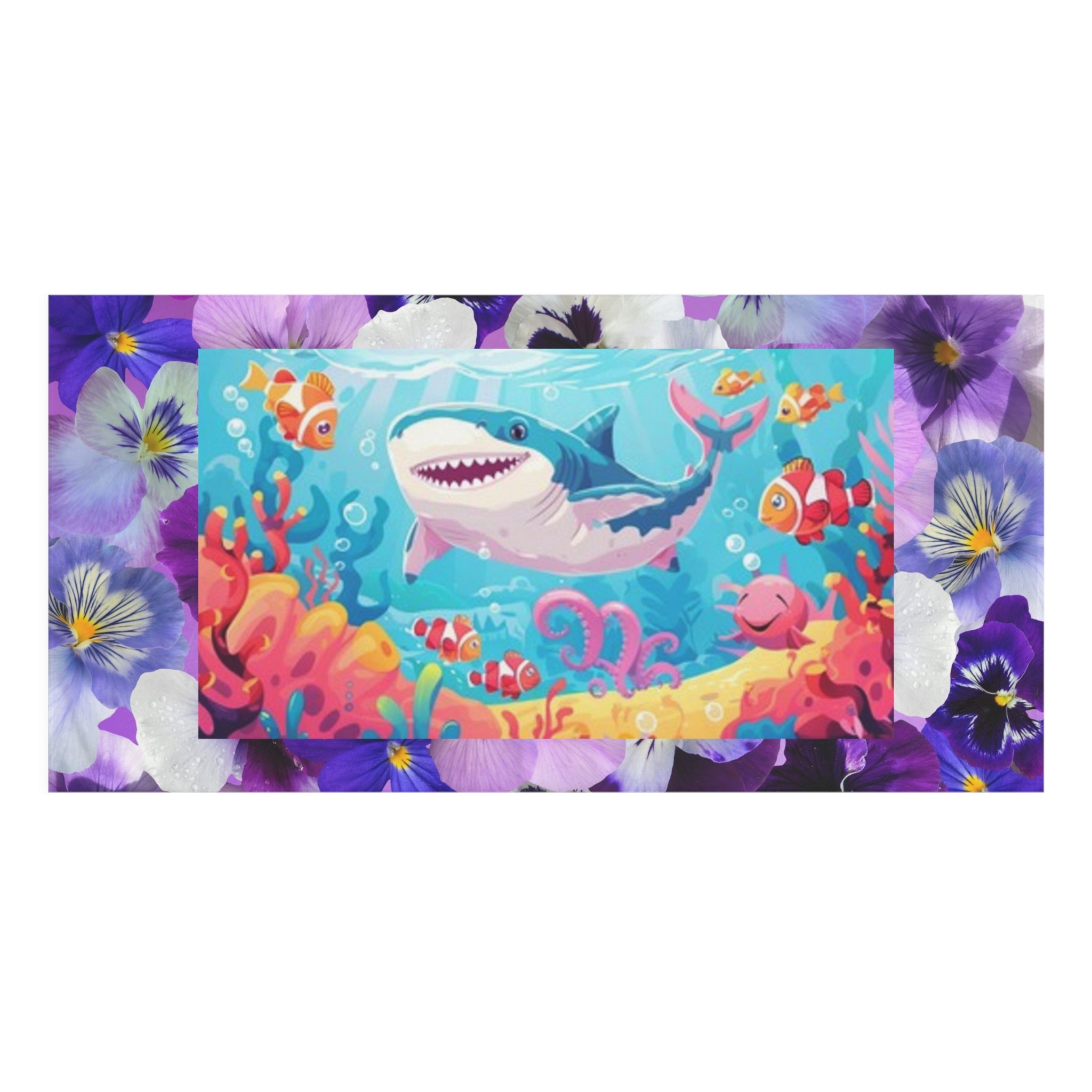 Shark & Coral Beach Towel — Colorful Ocean Cartoon Design