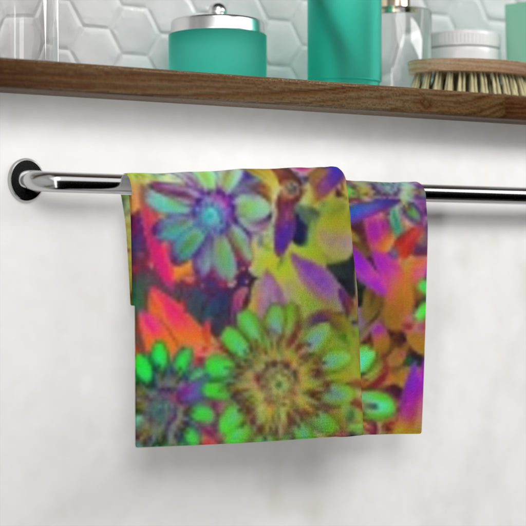 Psychedelic Floral Face Towel — Neon Rainbow Daisy Print