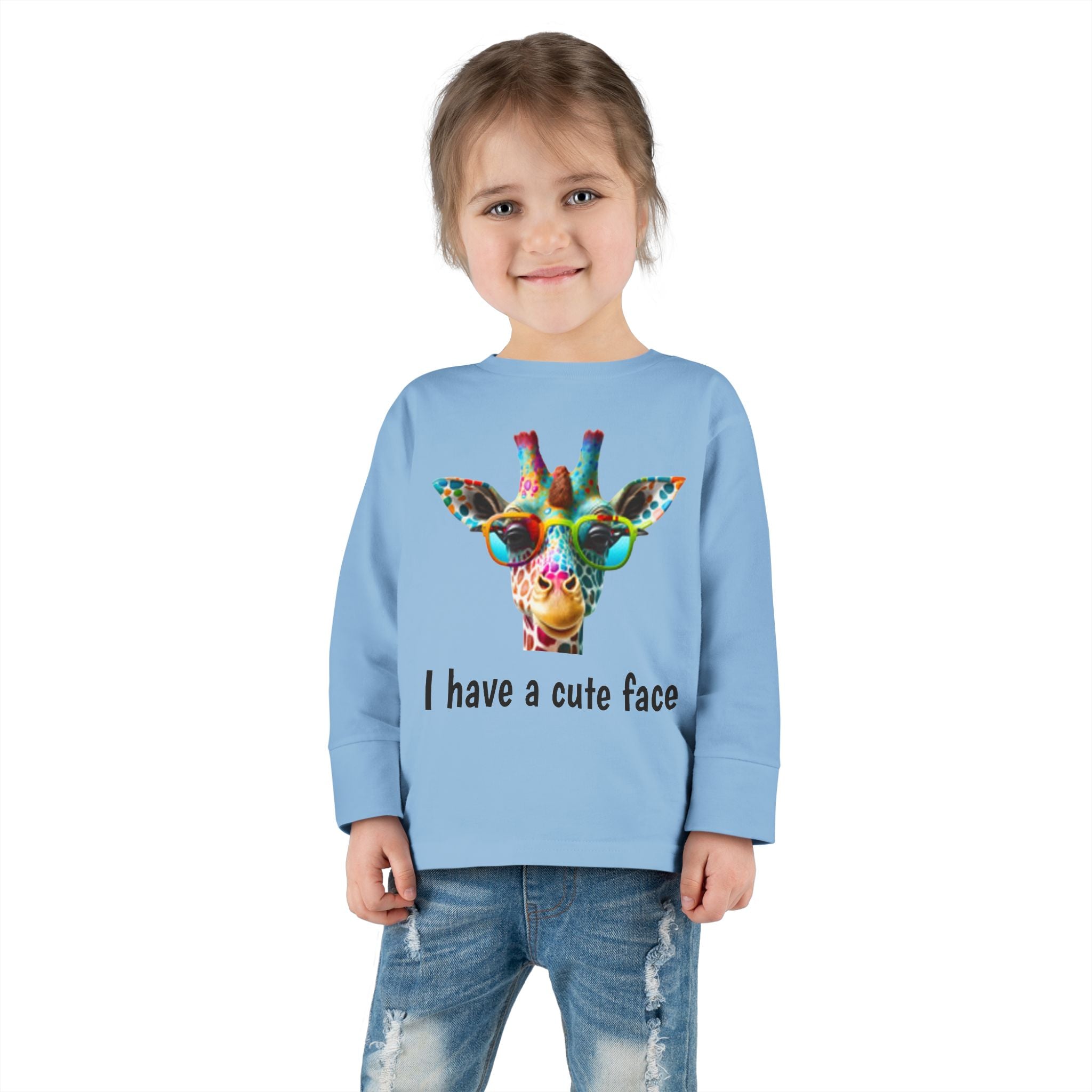 Toddler Long Sleeve Tee - Colorful Giraffe with Sunglasses Cute Kids Shirt