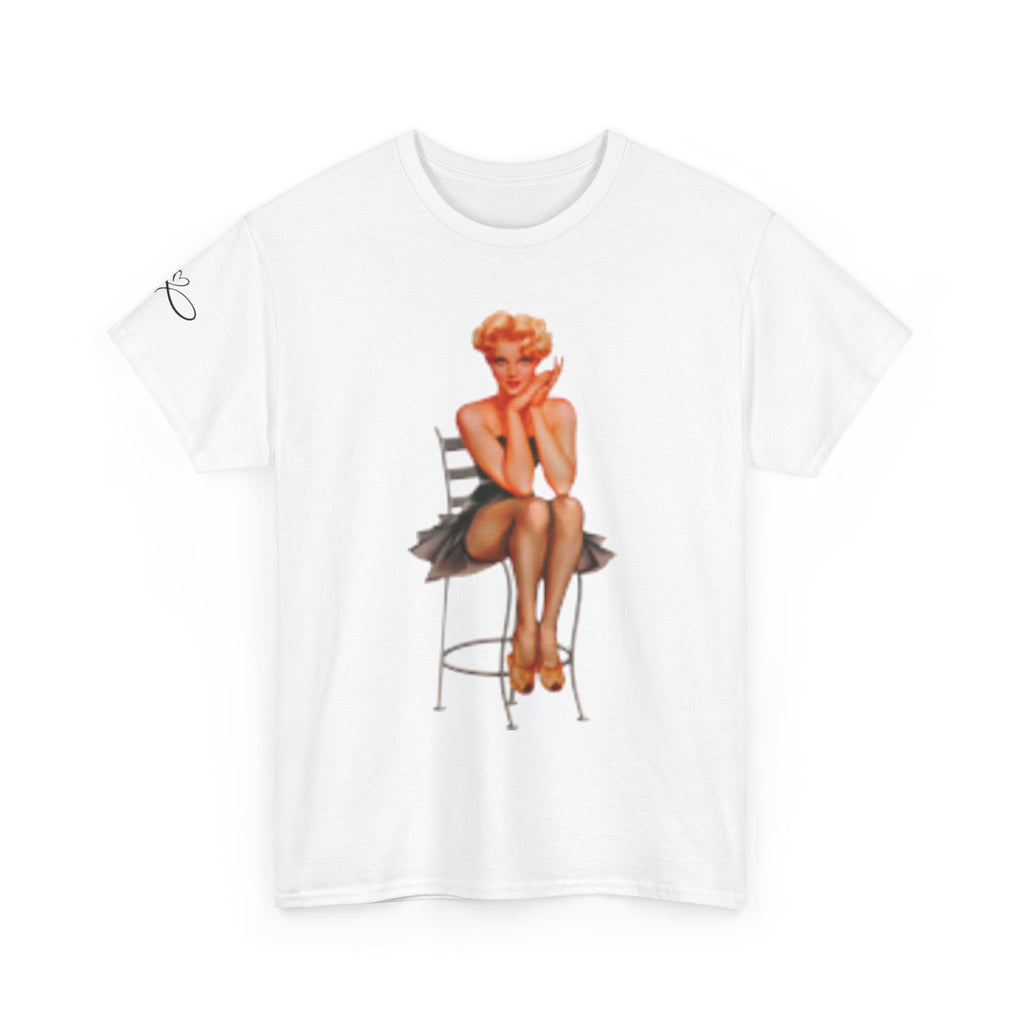 Pinup Sexy Girl Sitting in Chair — Vintage Sitting Pin-Up T-Shirt