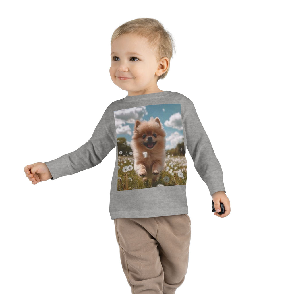 Toddler Tee — Puppy Running through Wildflowers Sleeve Shirt for Kids