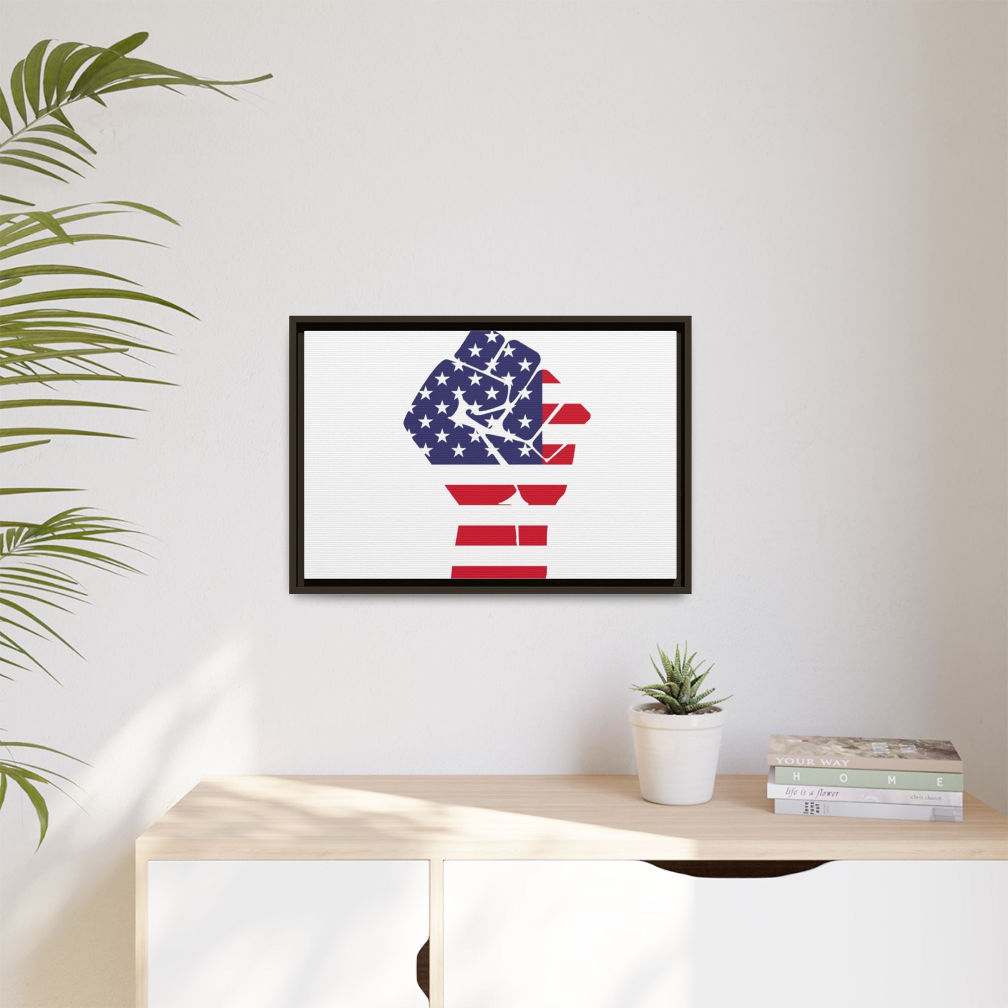 Framed Canvas Print – American Flag Fist Wall Art