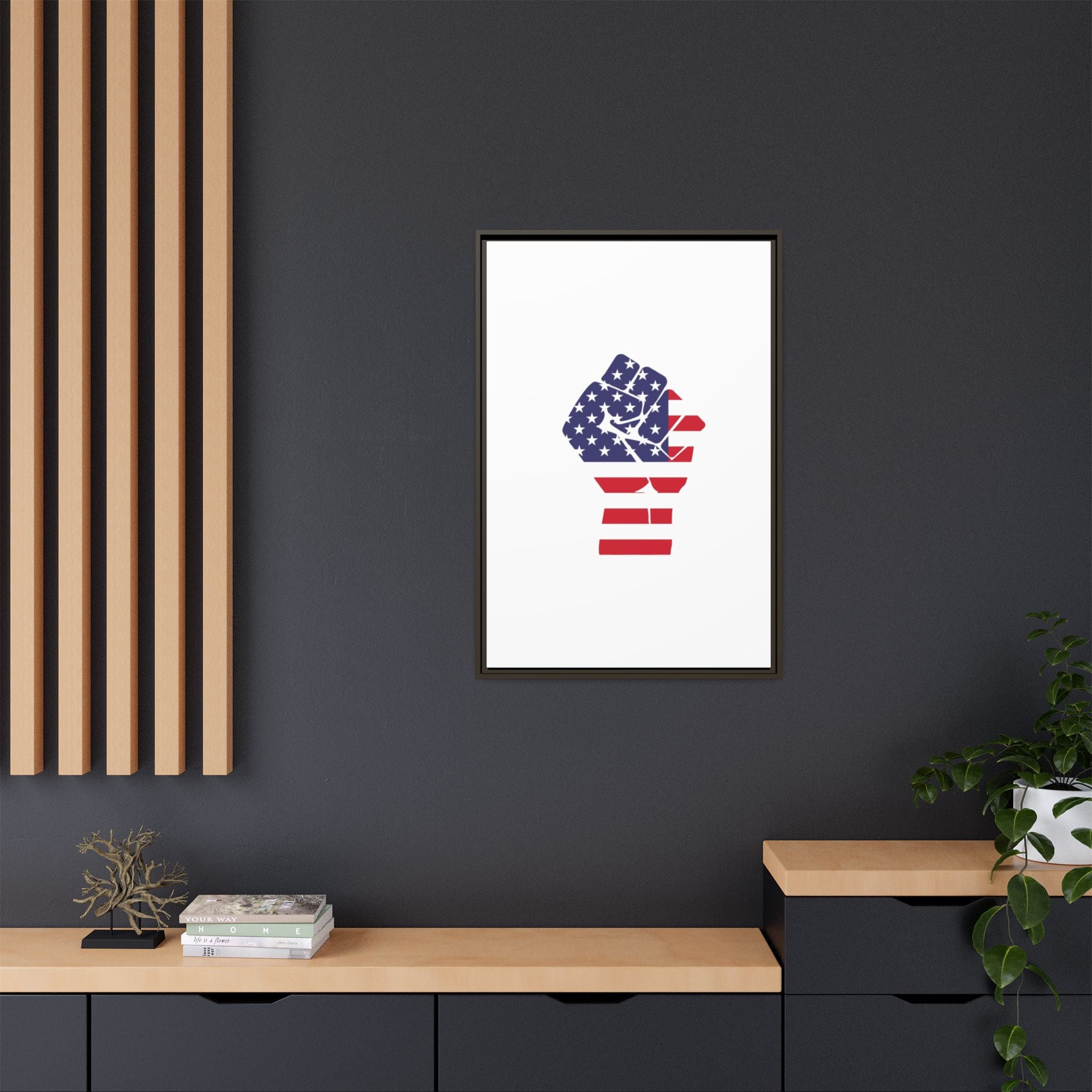 Framed Canvas Print – American Flag Fist Wall Art
