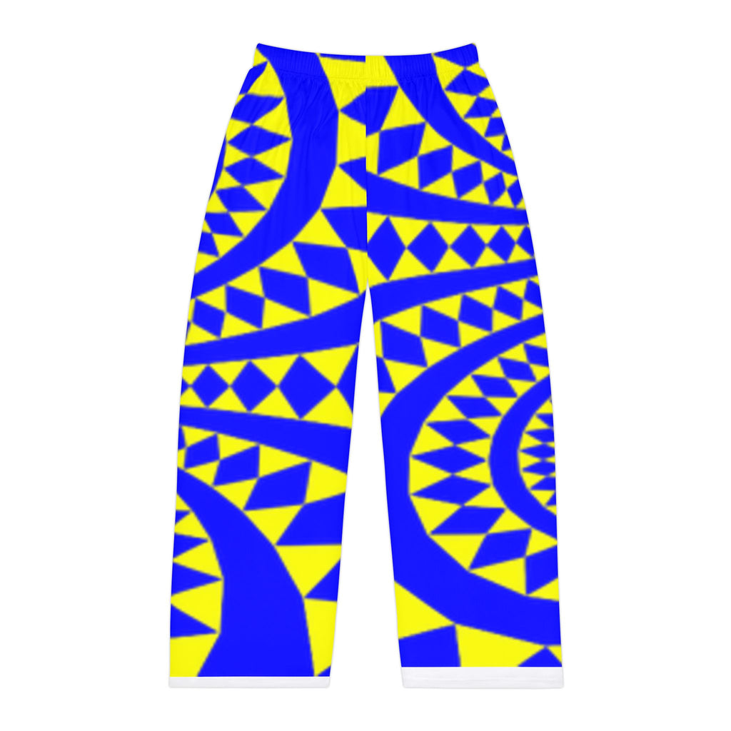 Spiral Geo Men's Pajama Pants – Blue & Yellow All-Over Print Loungewear