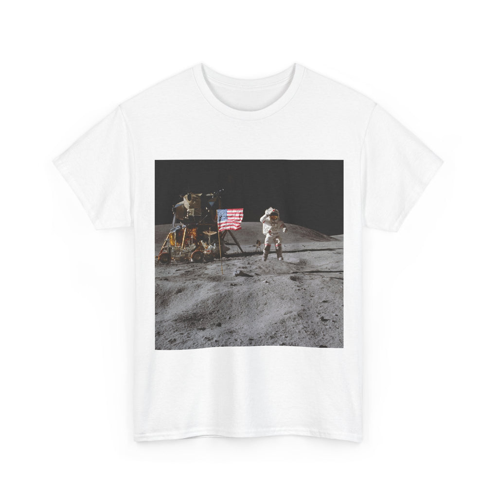 Moon Landing Graphic Tee — Astronaut Flag Photo T-Shirt
