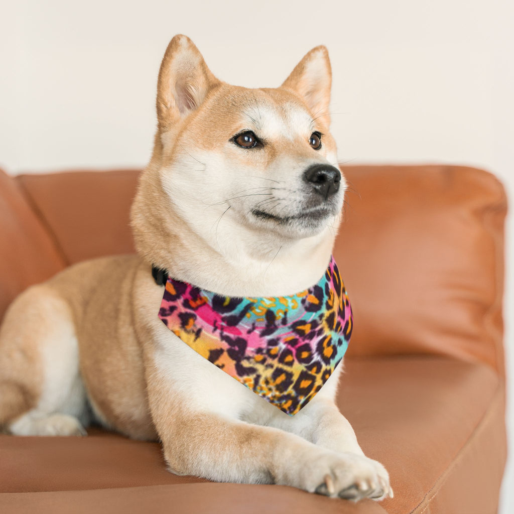 Colorful Leopard Pet Bandana Collar — Vibrant Tie-Dye Animal Print for Dogs & Cats