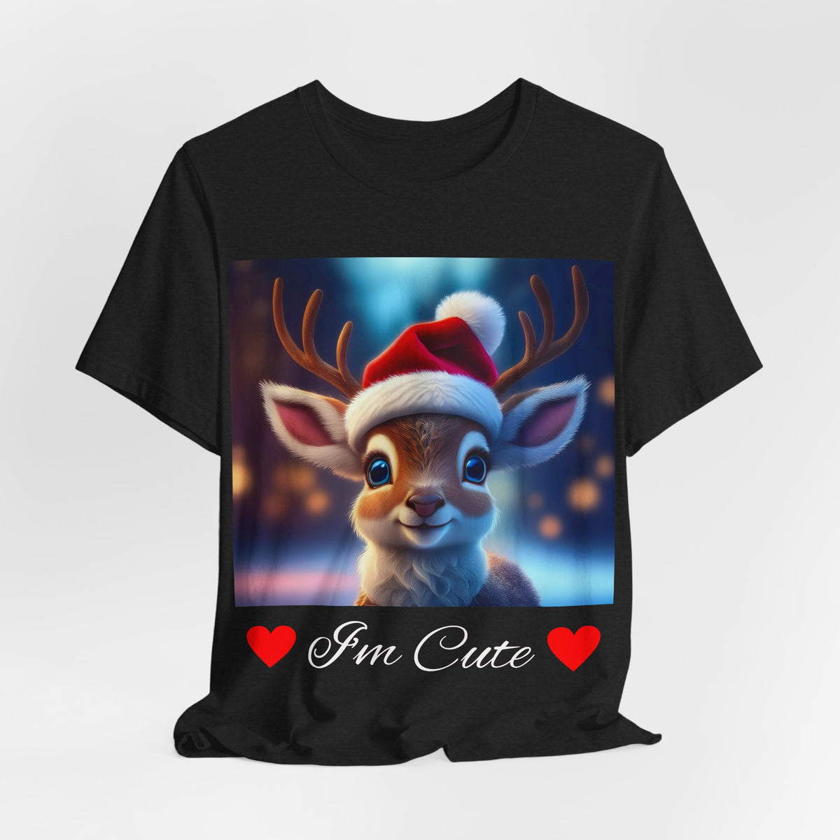 Cute Reindeer Santa Hat T-Shirt — Christmas Kids & Family Holiday Tee