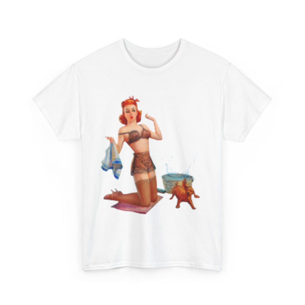 Pinup Beach Girl & Sunset T-Shirt — Retro Bikini Pin-Up Graphic T-shirt