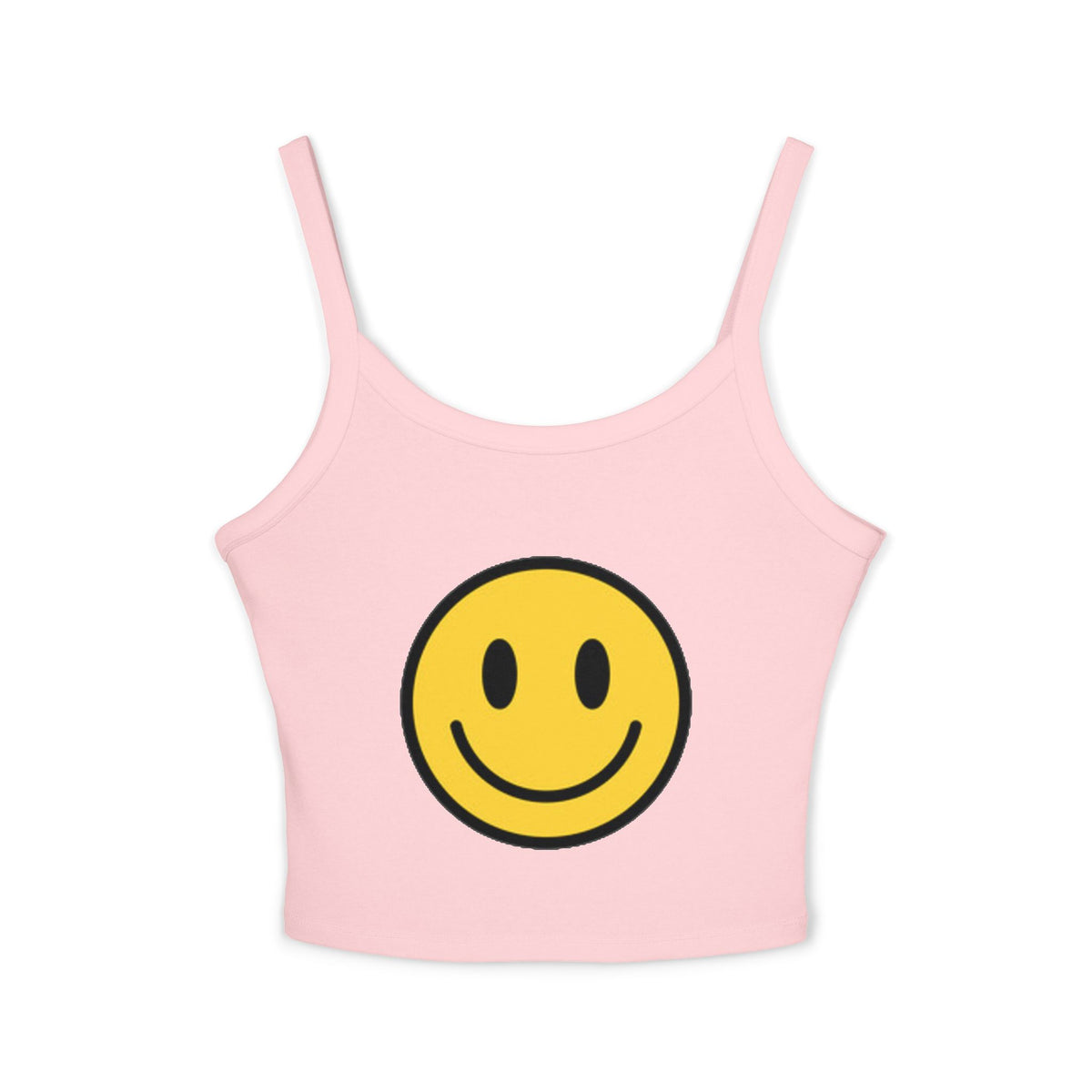 Smiley Face Crop Tank — Women's Spaghetti Strap Smile Graphic Tank Top