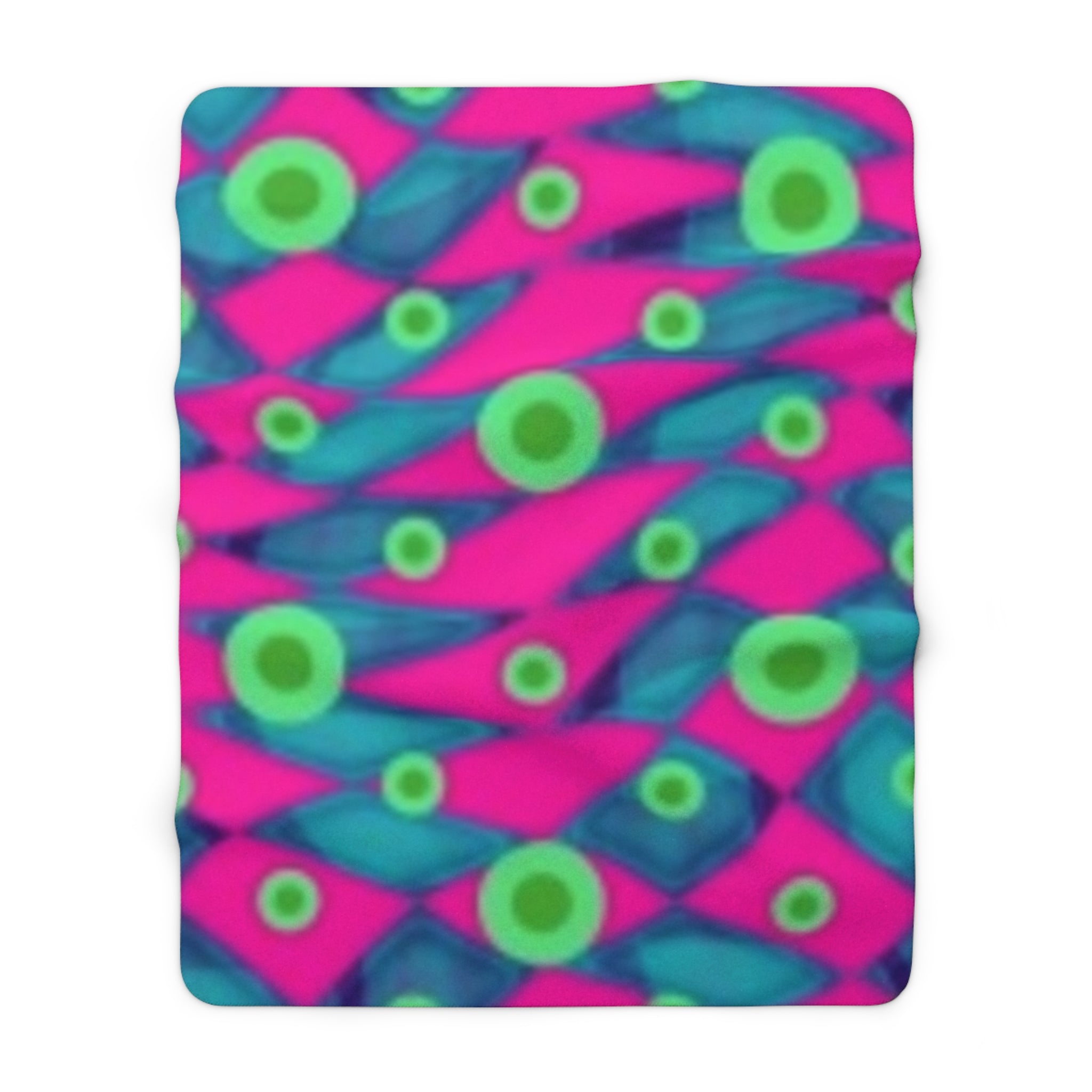 Vibrant Neon Abstract Sherpa Blanket — Plush Fleece Throw with Pink, Teal & Lime Pattern