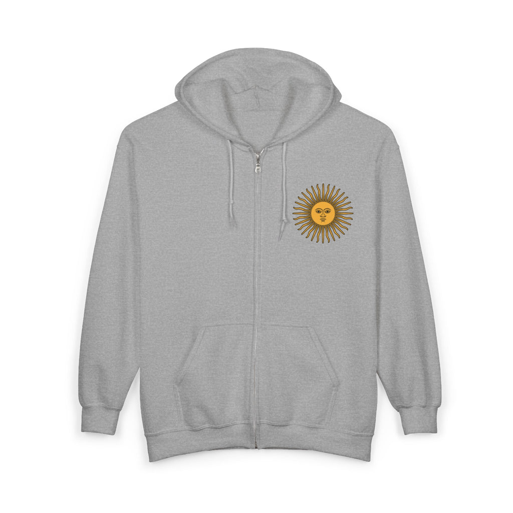 Sun Emblem Zip Hoodie with Gothic Spider Back Print