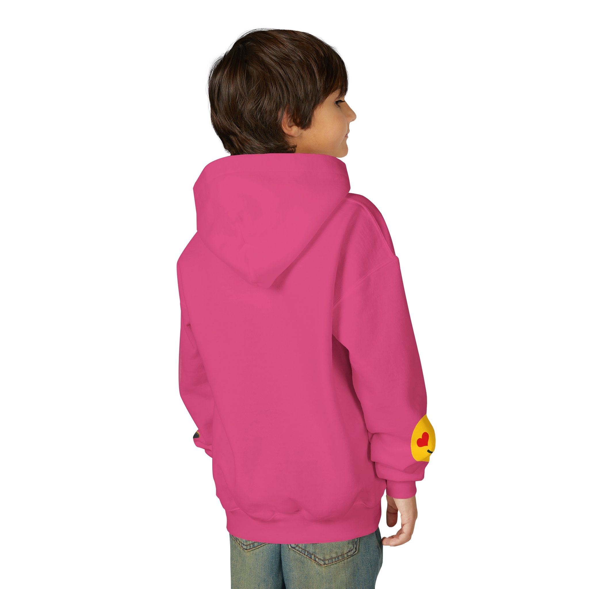 Youth Hoodie with Teddy Bear & Heart-Eyes Emoji Sleeve Accents