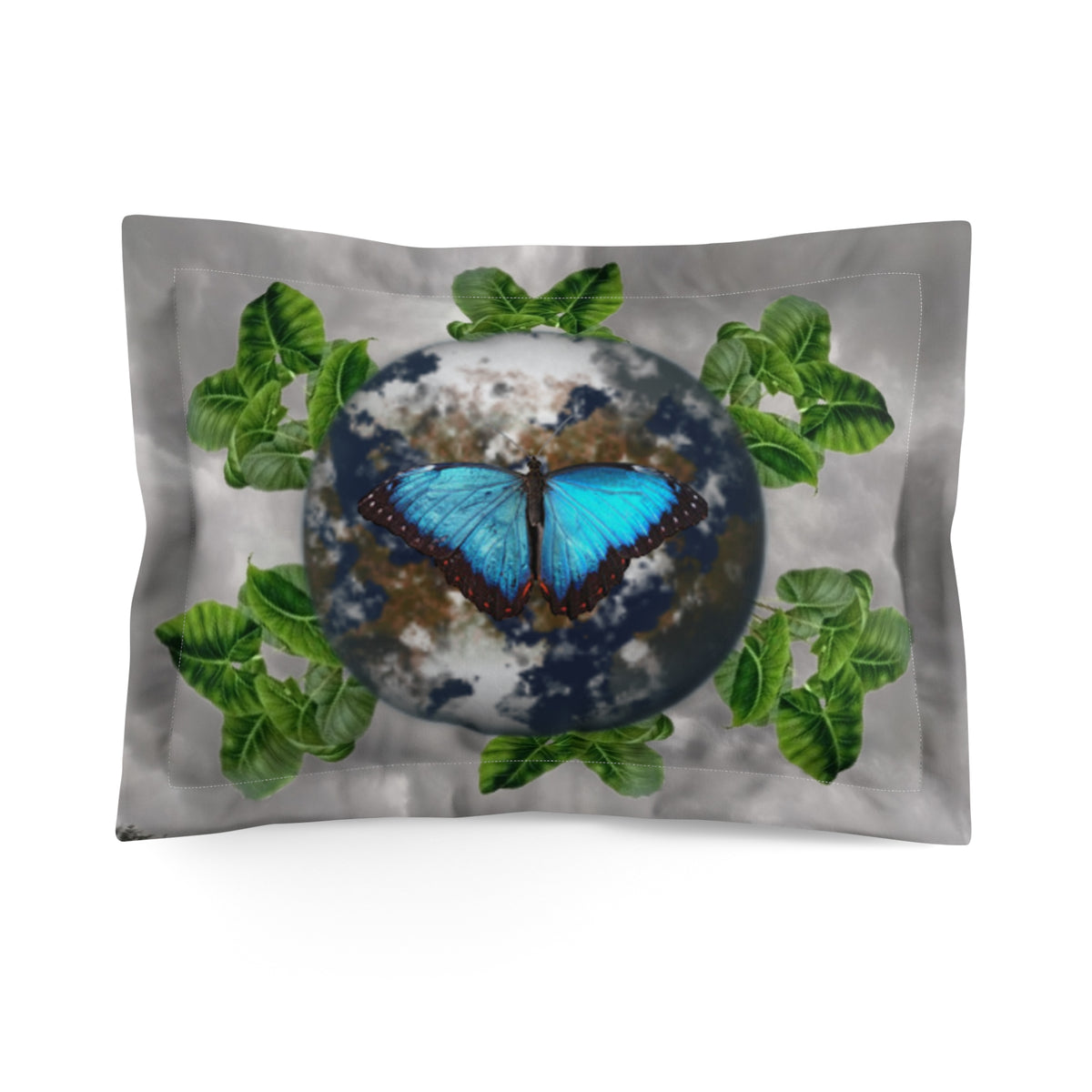 Butterfly Earth Leaves Pillow Sham — Blue Morpho Butterfly Decorative Microfiber Pillowcase